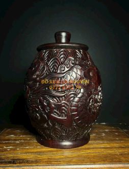Lọ trà trạm rồng, gỗ trắc