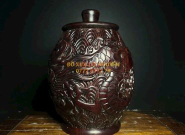 Lọ trà trạm rồng, gỗ trắc