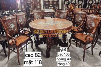 Bộ bàn tròn. 9 món, gỗ hương ta, mặt 1 tấm, dày 5 phân