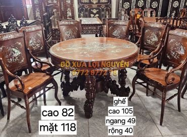 Bộ bàn tròn. 9 món, gỗ hương ta, mặt 1 tấm, dày 5 phân