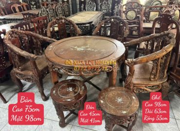 Bộ bàn gỗ gõ mật trạm đục rồng xưa đẹp