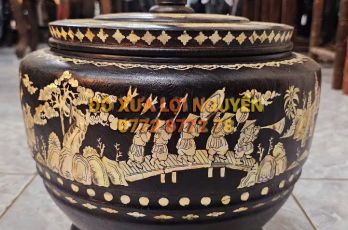 Hủ ủ trà, gỗ gõ mật nguyên khối, ốc ngã vàng chanh