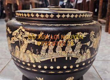 Hủ ủ trà, gỗ gõ mật nguyên khối, ốc ngã vàng chanh