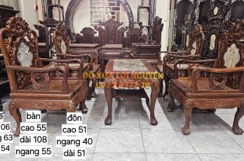 Bộ bàn hoa lá tây, gỗ trắc ta xưa đục trạm sắc nét