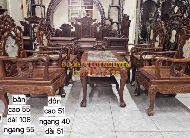 Bộ bàn hoa lá tây, gỗ trắc ta xưa đục trạm sắc nét