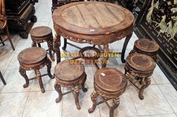 Bộ bàn trà gỗ trắc ta 7 món, đục rồng chuẩn xưa
