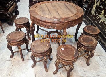 Bộ bàn trà gỗ trắc ta 7 món, đục rồng chuẩn xưa