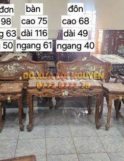 Bộ bàn Louis hoàng gia 9 món, gỗ cẩm lai, cẩn ngà