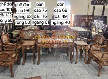 Bộ bàn Louis hoàng gia 9 món, gỗ cẩm lai, cẩn ngà