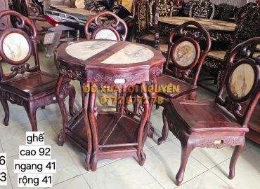 Bộ bàn ghép mặt nguyệt 6 món , gỗ trắc ta xưa