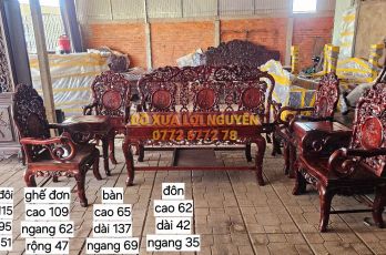 Bộ bàn gỗ cẩm lai ta 8 món. Đục trúc sắc nét