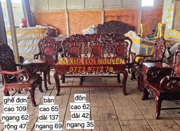 Bộ bàn gỗ cẩm lai ta 8 món. Đục trúc sắc nét
