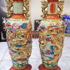 Cặp bình gốm tàu vip, mạ vàng thật, rồng đắp nổi