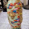 Cặp bình gốm tàu vip, mạ vàng thật, rồng đắp nổi