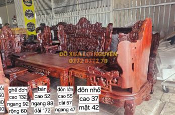 Siêu phẩm để đời, bộ bàn cẩm lai 10 món, đục tích Phúc Lộc Thọ