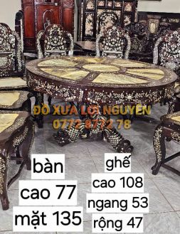 Bộ bàn ăn xưa 9 món, gỗ gõ mật, xoay 360 độ