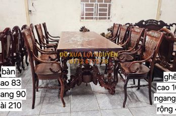Bộ bàn ăn gỗ hương 9 món, mặt dày 5 cm
