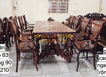 Bộ bàn ăn gỗ hương 9 món, mặt dày 5 cm