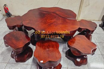 Bộ bàn gốc cây, gỗ gõ đỏ