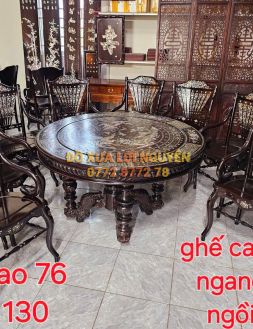 Bộ bàn ăn 8 món, ghế quạt cẩn 2 mặt, gỗ gõ