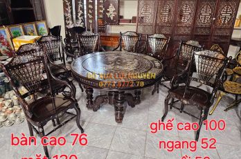 Bộ bàn ăn 8 món, ghế quạt cẩn 2 mặt, gỗ gõ