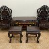 Bộ bàn 6 món gỗ trắc ta xưa, trạm đục hoa lá tây