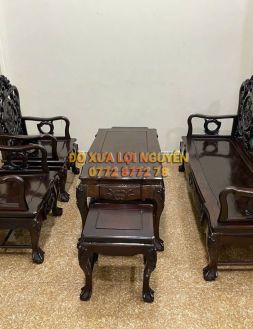 Bộ bàn 6 món gỗ trắc ta xưa, trạm đục hoa lá tây