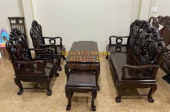 Bộ bàn 6 món gỗ trắc ta xưa, trạm đục hoa lá tây