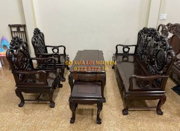 Bộ bàn 6 món gỗ trắc ta xưa, trạm đục hoa lá tây
