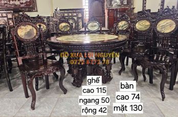 Bàn ăn 9 món gỗ gõ mật, mặt đá tàu