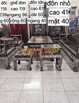 Bộ bàn ghế sang trọng, cẩn ốc tứ diện, gỗ gõ mật