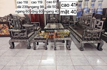 Bộ bàn ghế sang trọng, cẩn ốc tứ diện, gỗ gõ mật