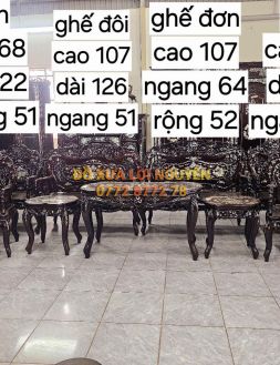 Bộ bàn Louis khánh dơi 9 món, cẩn ốc đẹp, gỗ gõ mật