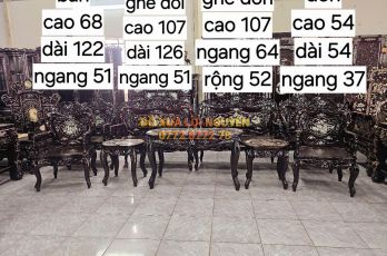 Bộ bàn Louis khánh dơi 9 món, cẩn ốc đẹp, gỗ gõ mật