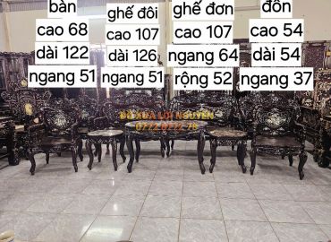 Bộ bàn Louis khánh dơi 9 món, cẩn ốc đẹp, gỗ gõ mật
