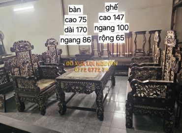 Bộ bàn đại sơn 5 món, cẩn ốc tứ diện, gỗ gõ mật