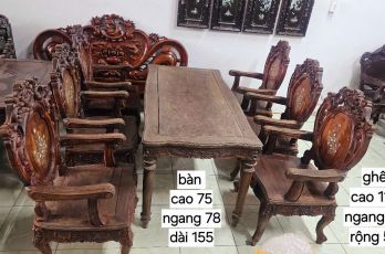 Bộ bàn gỗ gõ mật chuẩn xưa, 7 món, trạm đục hoa lá tây