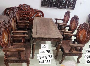 Bộ bàn gỗ gõ mật chuẩn xưa, 7 món, trạm đục hoa lá tây