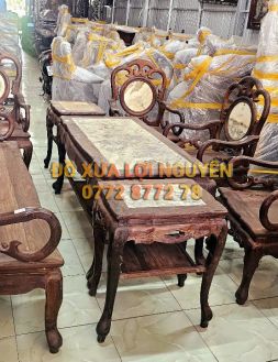 Bộ bàn ghế gỗ trắc ta chuẩn xưa 8 món, dáng móc Tàu