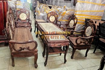 Bộ bàn ghế gỗ trắc ta chuẩn xưa 8 món, dáng móc Tàu