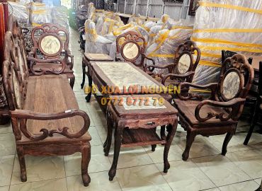 Bộ bàn ghế gỗ trắc ta chuẩn xưa 8 món, dáng móc Tàu