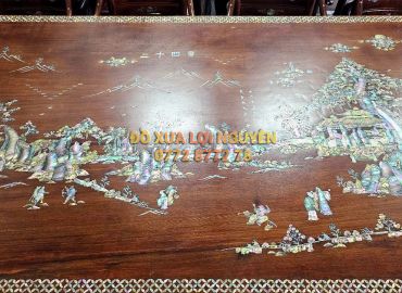 Bộ bàn gỗ hương ta, mặt 1 tấm, dày 7 phân. Gồm 9 món