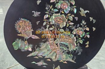 Dĩa tranh chim hoa, gỗ gõ mật