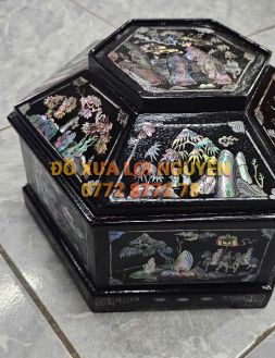 Tráp lục giác, cẩn ốc đẹp, gỗ gõ mật