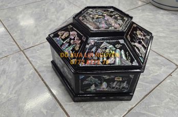 Tráp lục giác, cẩn ốc đẹp, gỗ gõ mật