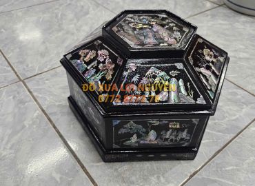 Tráp lục giác, cẩn ốc đẹp, gỗ gõ mật