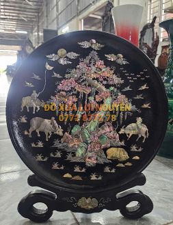 Dĩa tranh quê hương, gỗ gõ mật, cẩn ốc đẹp