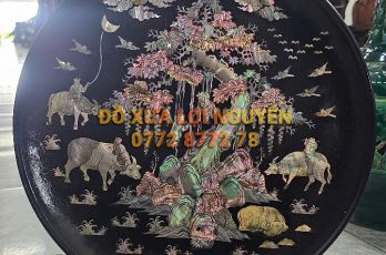 Dĩa tranh quê hương, gỗ gõ mật, cẩn ốc đẹp