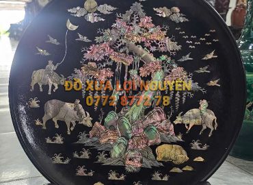 Dĩa tranh quê hương, gỗ gõ mật, cẩn ốc đẹp