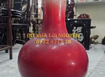 Bình gốm Tàu xưa, men huyết hồng